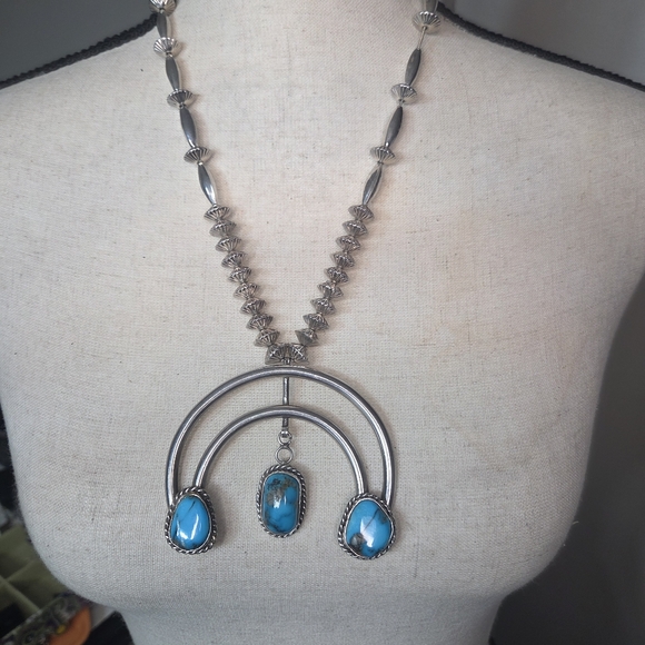 vtg Southeest navajo squash blossom naja pendant necklace 28in 96.73g